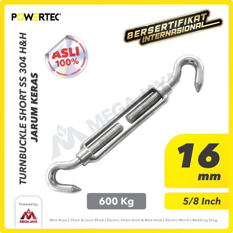 Turnbuckle / Jarum Keras SS Hook & Hook M16 Span Skrup Short POWERTEC
