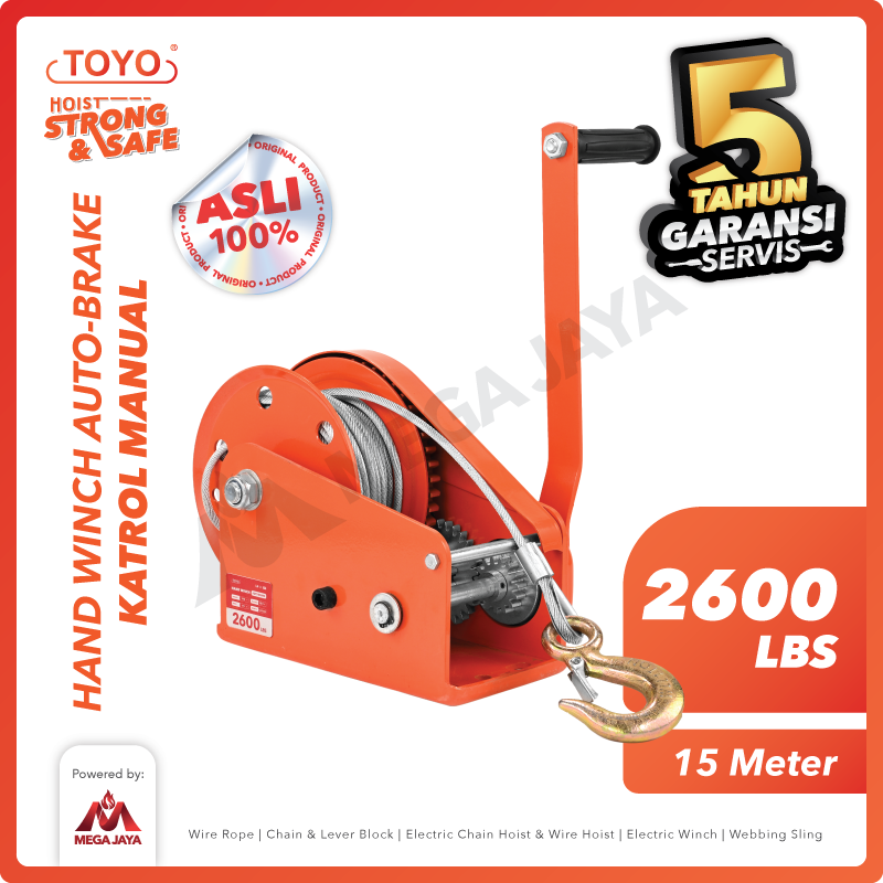 Hand Winch Auto Brake / Katrol Manual 2600 Lbs x 15 Meter TOYO