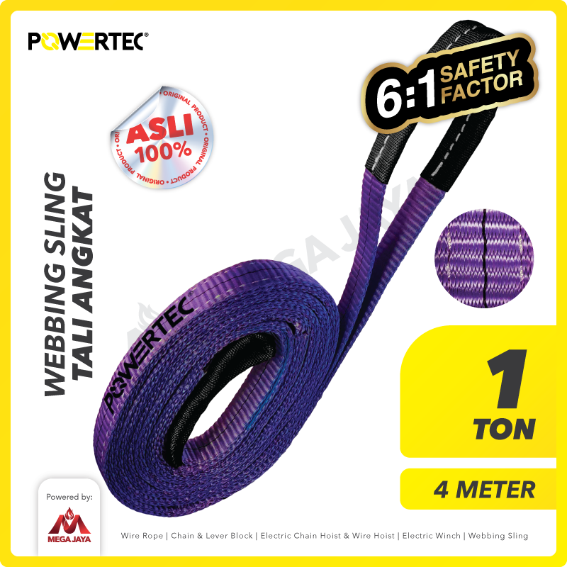 Webbing Sling Belt / Tali Angkat 1 Ton x 4 Meter POWERTEC Double Ply
