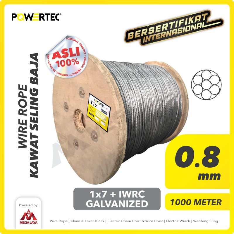 Wire Rope / Kawat Seling Baja 1x7 0.8mm Galv POWERTEC - 1000m