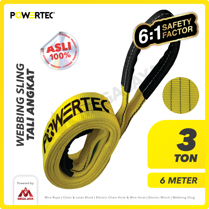 Webbing Sling Belt / Tali Angkat 3 Ton x 6 Meter POWERTEC Double Ply