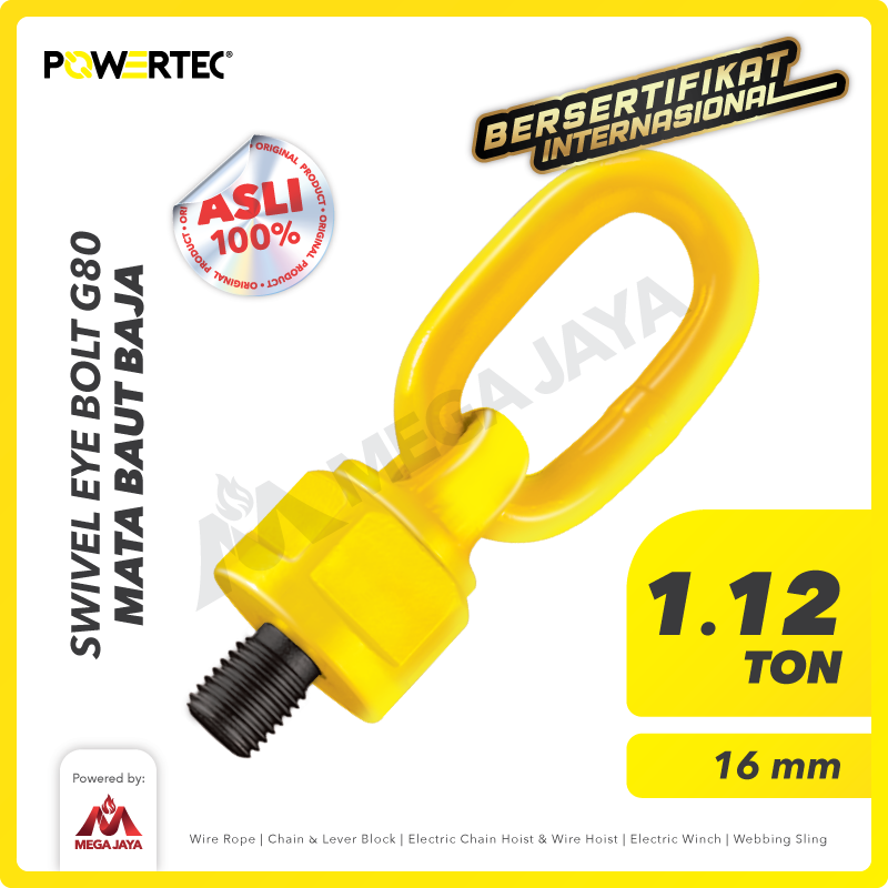 Swivel Eye Bolt / Mata Baut M16 - 1.12 Ton POWERTEC