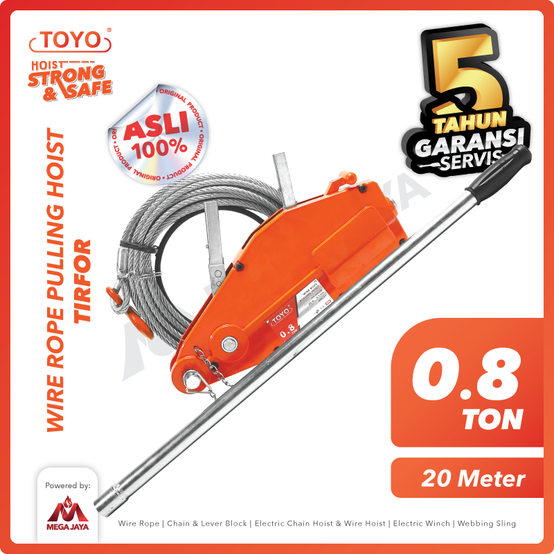 Wire Rope Pulling Hoist / Tirfor 0.8 Ton x 20 Meter TOYO