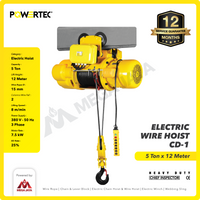 Electric Wire Rope Hoist 5 Ton  x 12 Meter 3 Phase CD-1 POWERTEC