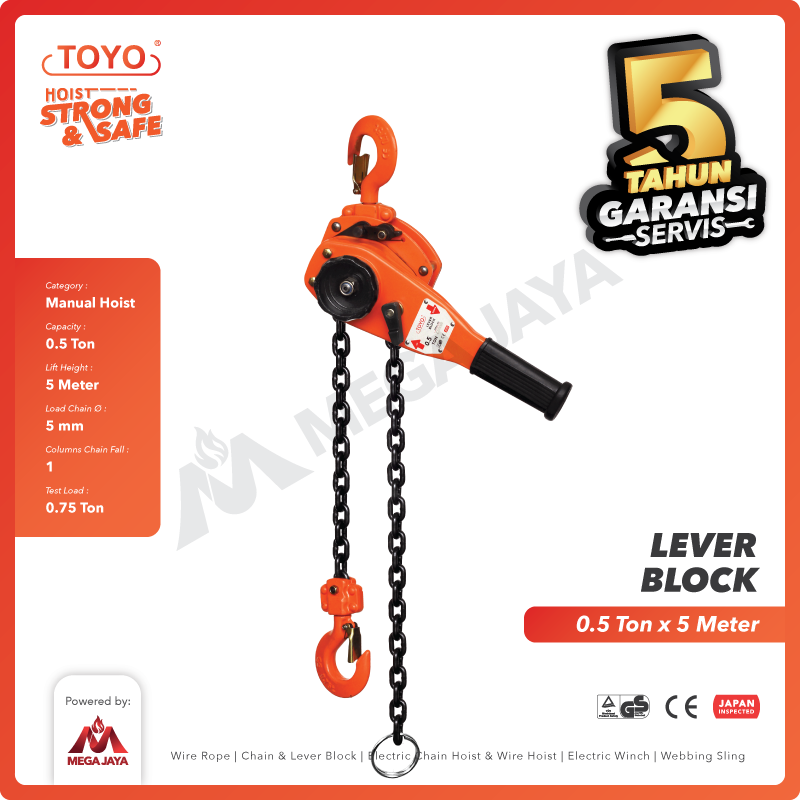 Lever Block / Lever Hoist 0.5 Ton x 5 Meter TOYO