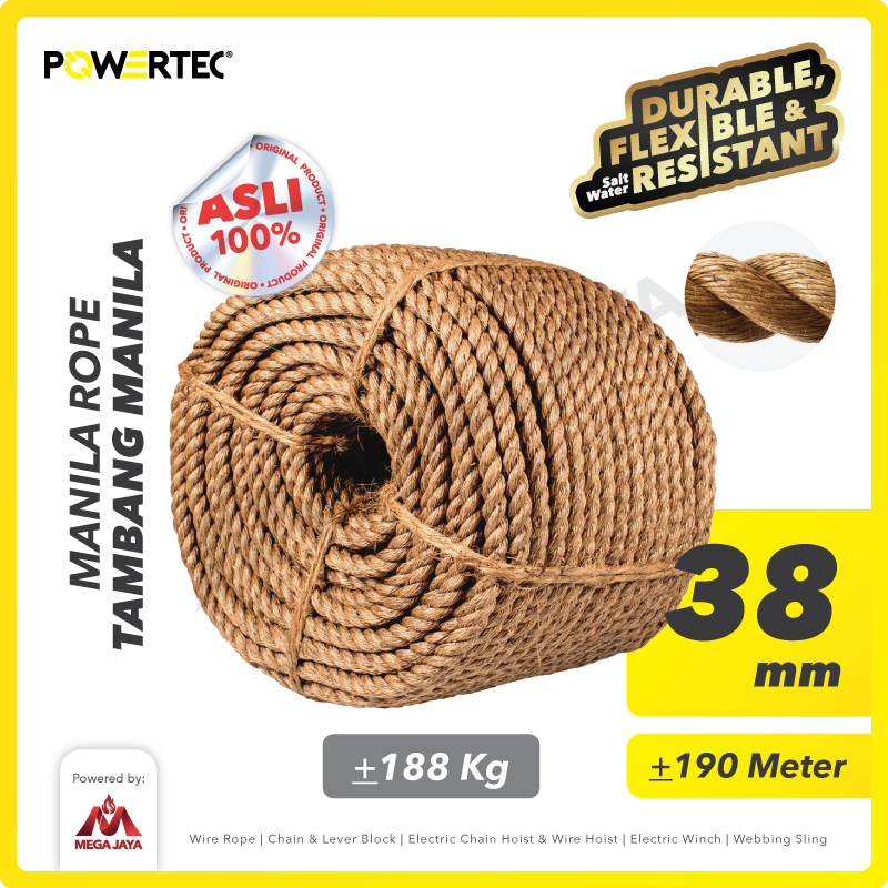 Tali Tambang Manila Rope 38mm x 190m x 188kg Tampar Dadung POWERTEC