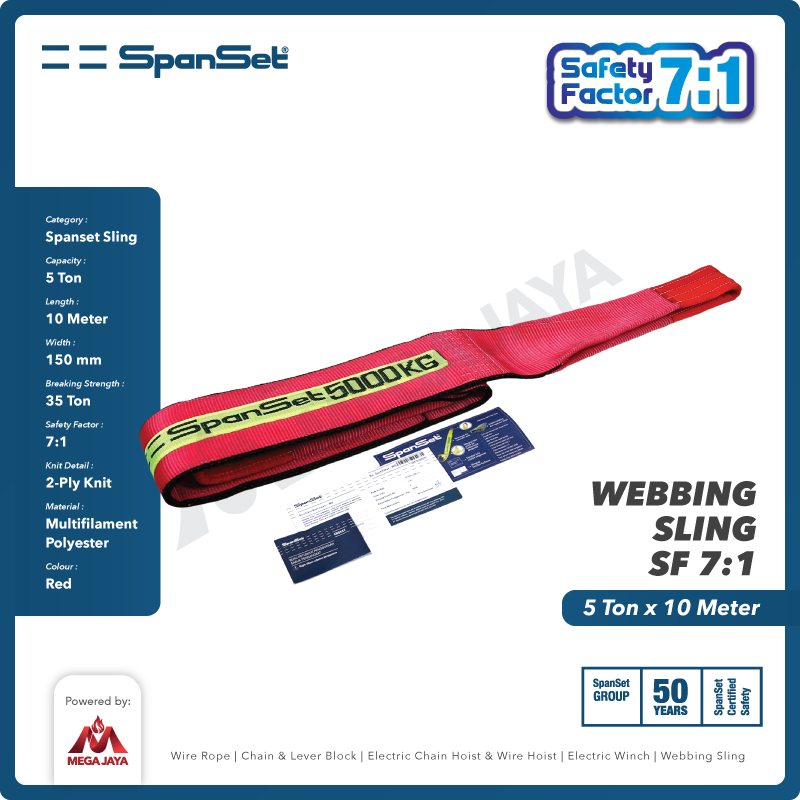 Webbing Sling Belt / Tali Angkat 5 Ton x 10 Meter SPANSET