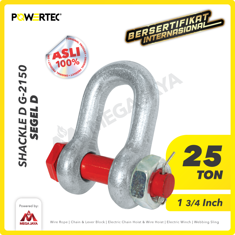 Shackle D G2150 25 Ton - 1-3/4" POWERTEC Segel Dee Bolt Type