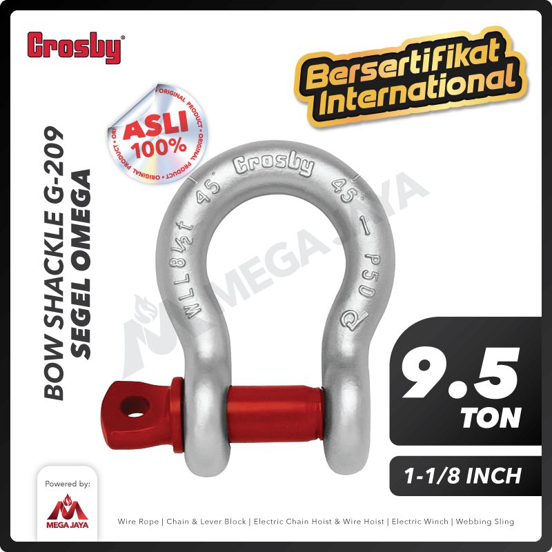 Bow Shackle Omega G209 9.5 Ton - 1-1/8" CROSBY Segel Screw Pin