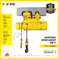 Electric Wire Rope Hoist 3 Ton  x 6 Meter 3 Phase CD-1 POWERTEC