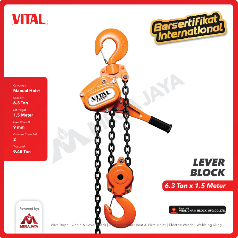 Lever Block / Lever Hoist 6.3 Ton x 1.5 Meter VITAL