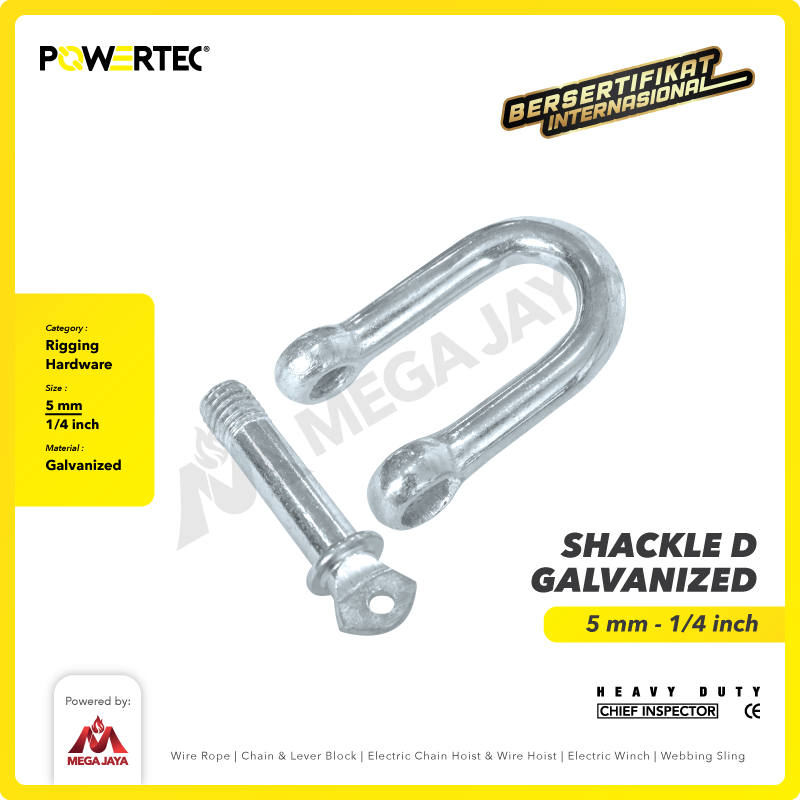 Shackle D Galvanized 5 mm - 1/4" POWERTEC Segel Dee Galvanis