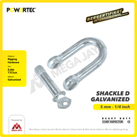 Shackle D Galvanized 5 mm - 1/4" POWERTEC Segel Dee Galvanis