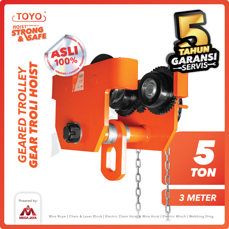 Geared Trolley / Gear Troli Hoist 5 Ton x 3 Meter TOYO