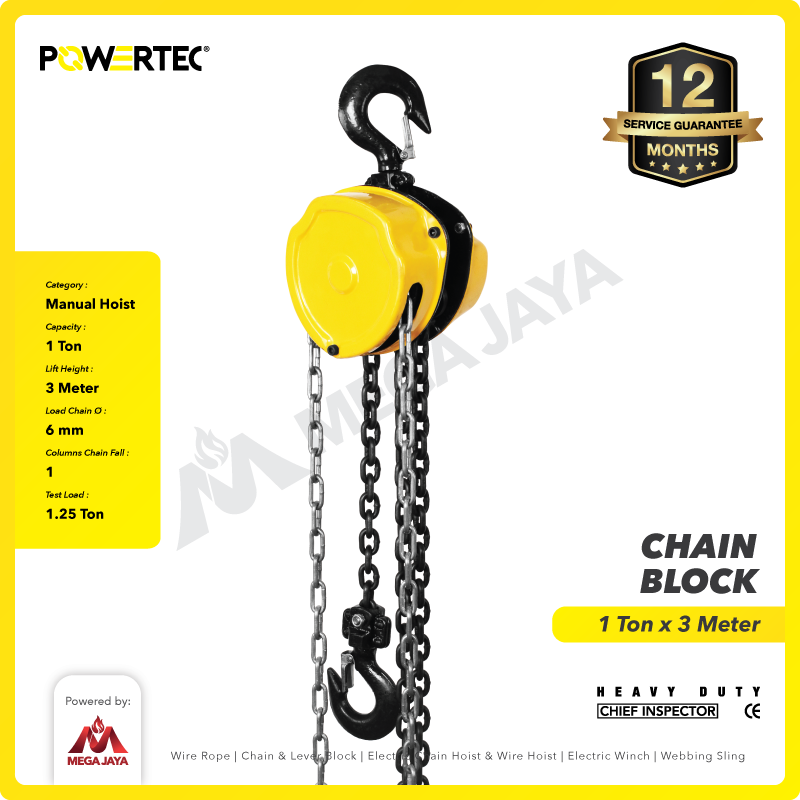 Chain Block / Takel 1 Ton x 3 Meter POWERTEC