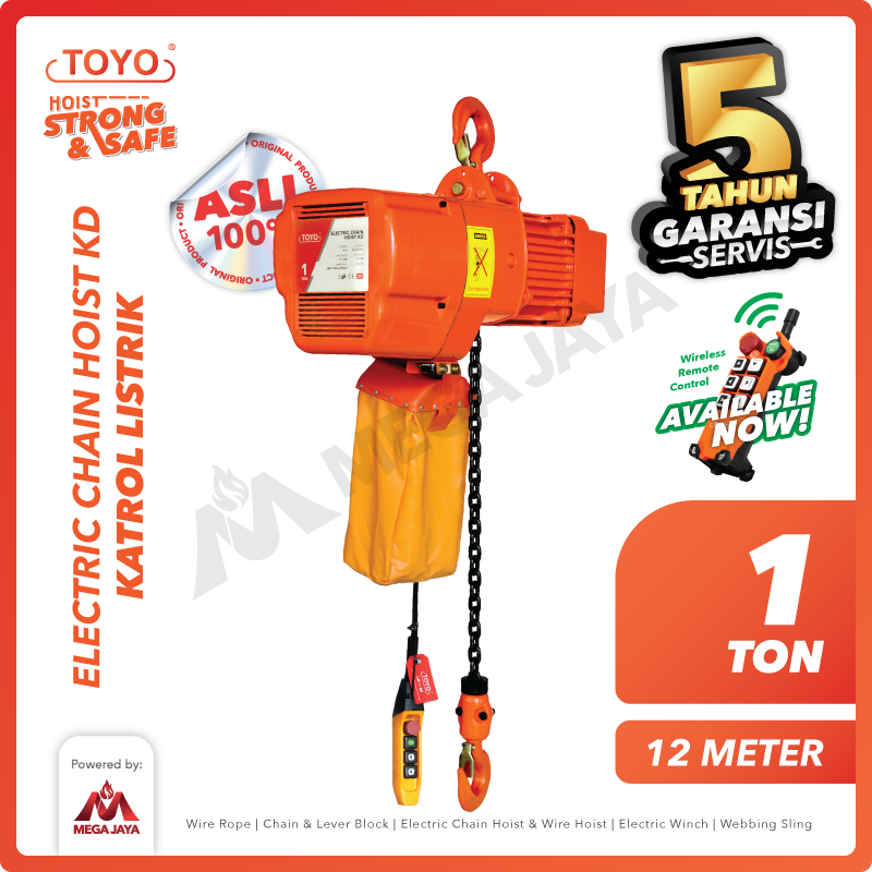 Electric Chain Hoist 1 Ton  x 12 Meter KD Series TOYO