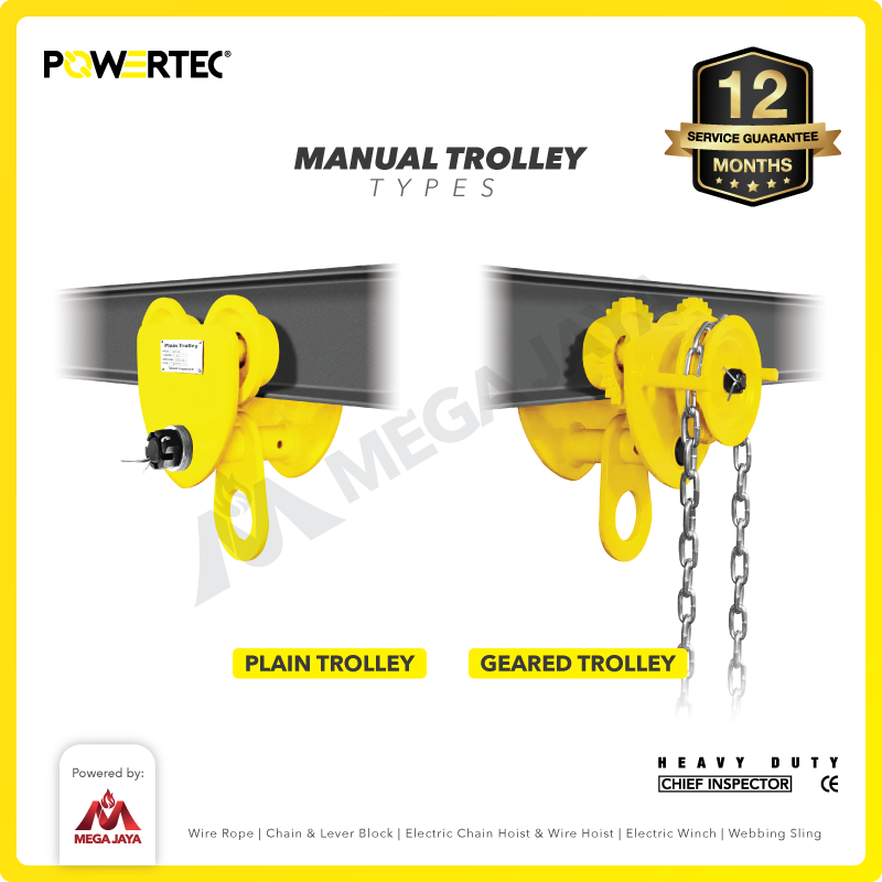 Plain Trolley / Manual Troli 3 Ton Merk POWERTEC