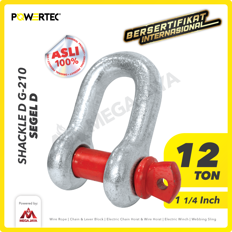 Shackle D G210 12 Ton - 1-1/4" POWERTEC Segel Dee Screw Pin