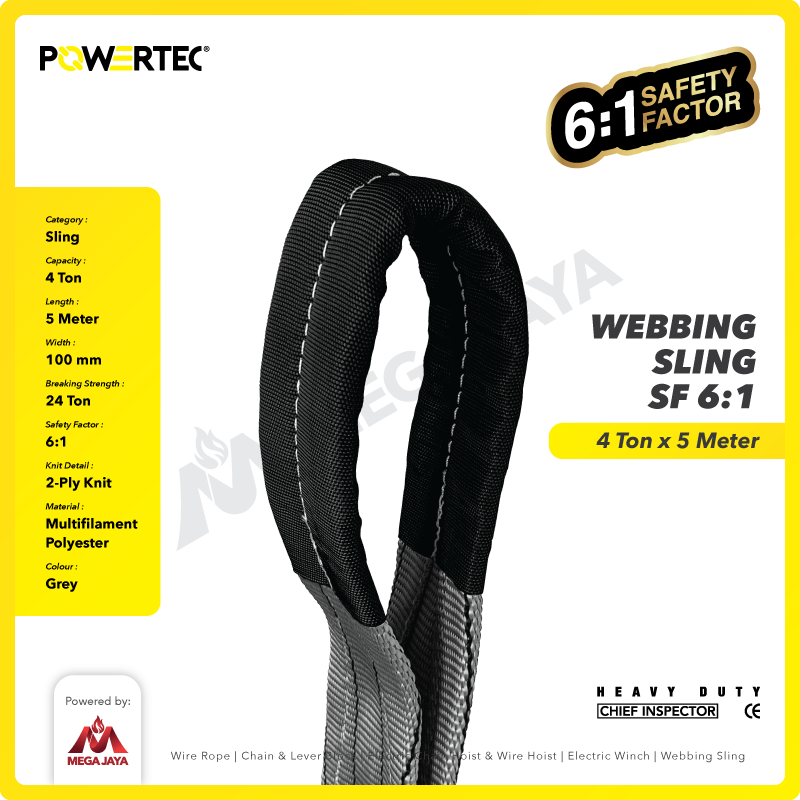 Webbing Sling Belt / Tali Angkat 4 Ton x 5 Meter POWERTEC Double Ply