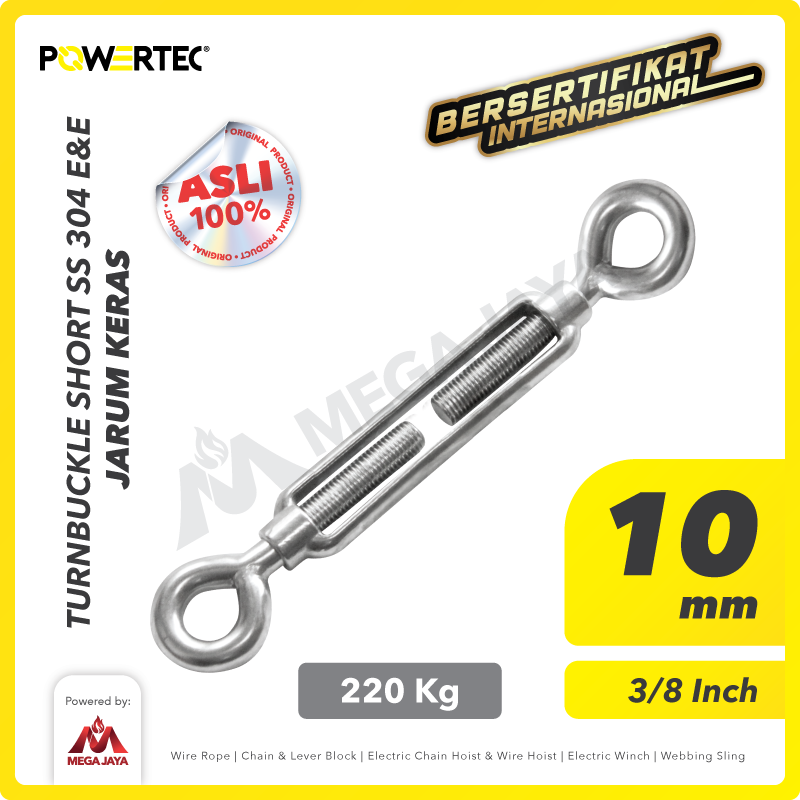 Turnbuckle / Jarum Keras SS Eye & Eye M10 Span Skrup Short POWERTEC