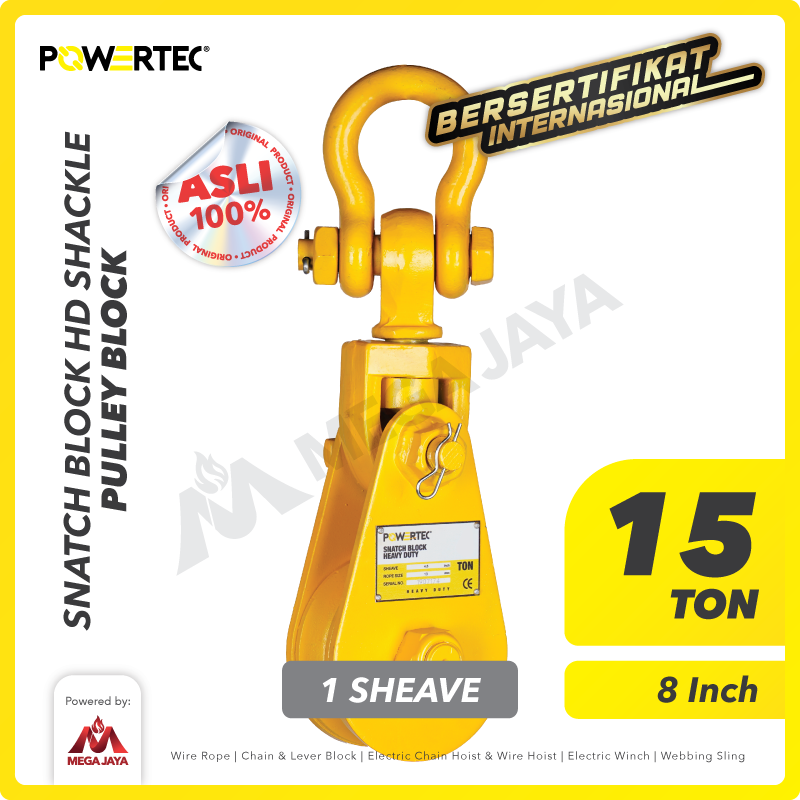 Snatch Block / Pulley Block Shackle 15 Ton - 8" HD 1 Sheave POWERTEC
