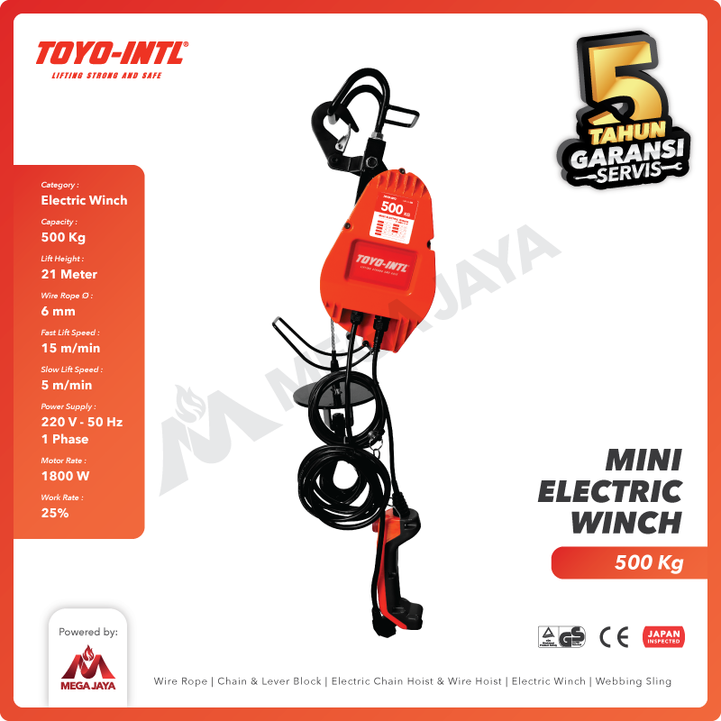 Mini Electric Winch / Baby Winch 500 Kg x 21 Meter TOYO-INTL