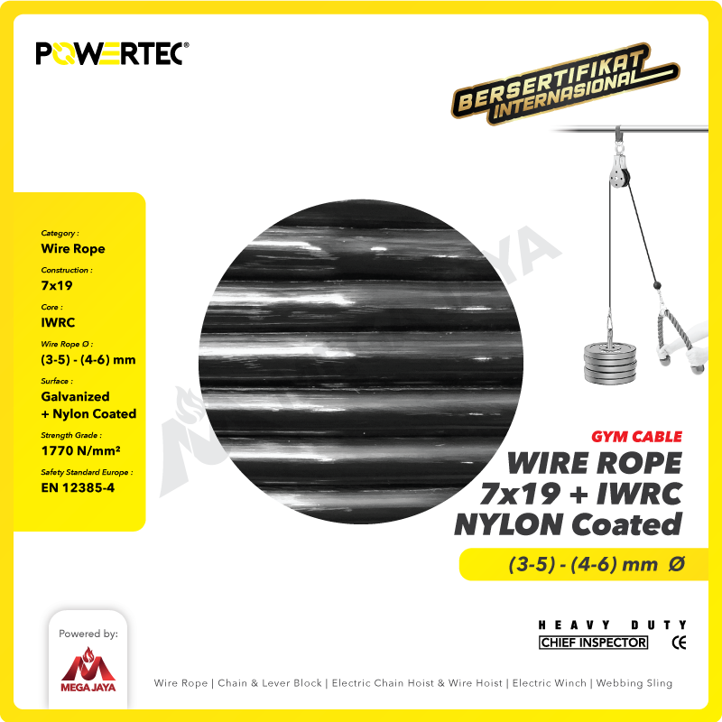 Seling Fitness / Home Gym Cable 7x19 IWRC 3-5mm POWERTEC  - 1 Meter