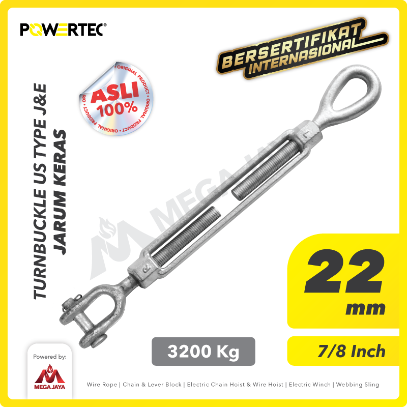 Turnbuckle / Jarum Keras US Type Jaw & Eye 7/8" x 12" Span POWERTEC