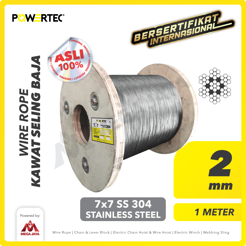 Wire Rope / Kawat Seling Baja 7x7 SS 304 2mm POWERTEC - 1 Meter