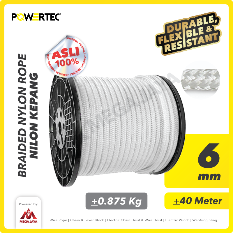 Tali Nilon Kepang 6mm x 40m Braided Nylon Rope POWERTEC