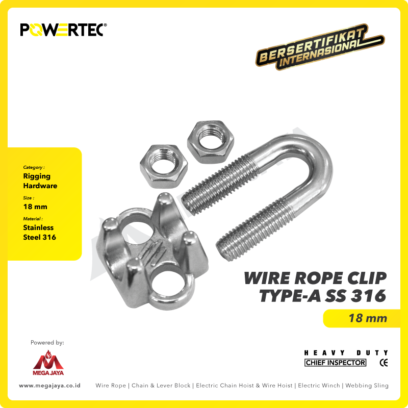 Wire Rope Clip / Klem Seling Kuku Macan SS 316 18mm POWERTEC Bulldog