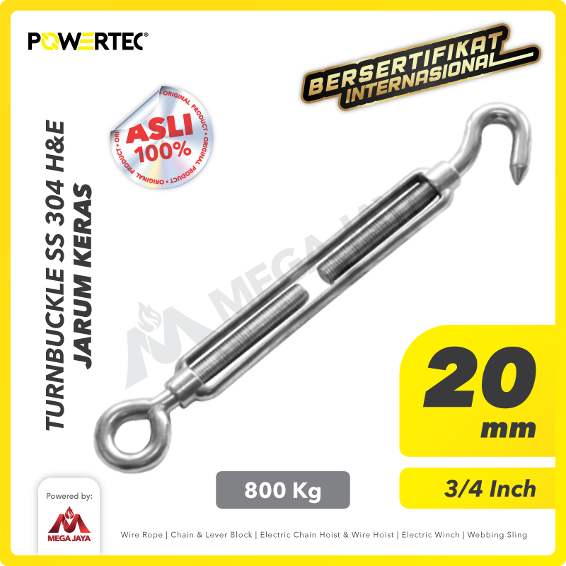 Turnbuckle / Jarum Keras SS 304 Hook & Eye M20 Span Skrup POWERTEC