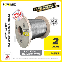 Wire Rope / Kawat Seling Baja 7x7 SS 316 2mm POWERTEC - 1 Meter