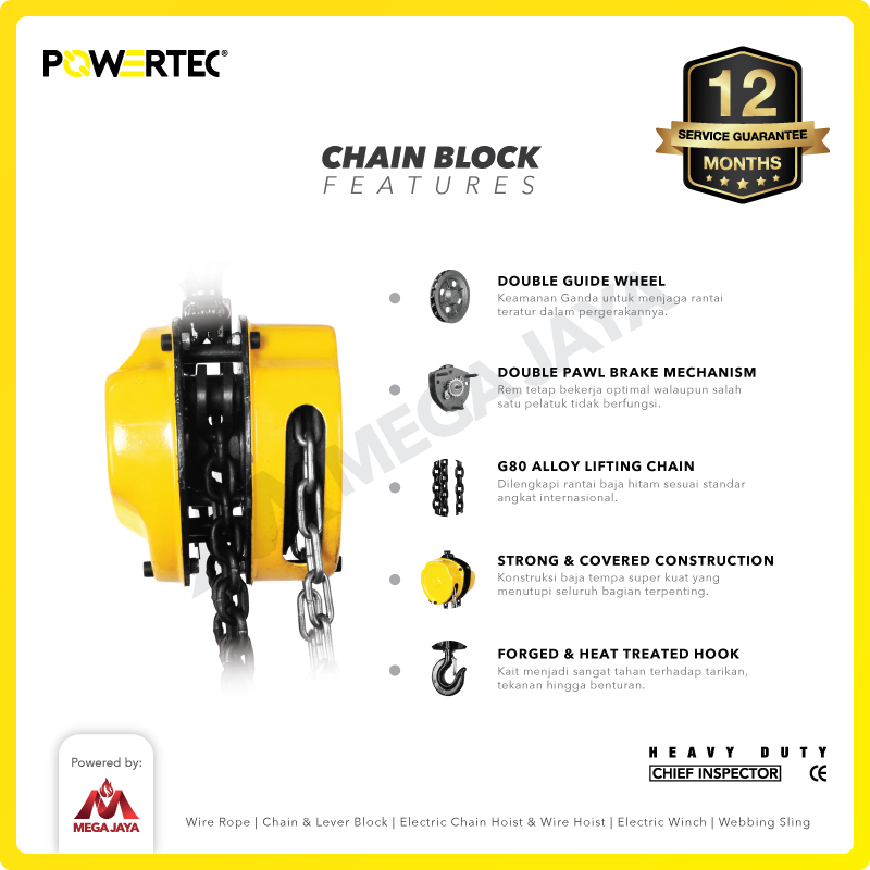 Chain Block / Takel 10 Ton x 5 Meter POWERTEC
