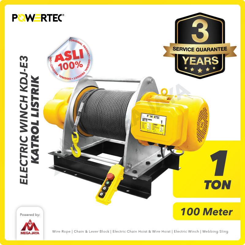 Electric Winch Hoist 1 Ton x 100 Meter 3 Phase KDJ-E3 POWERTEC