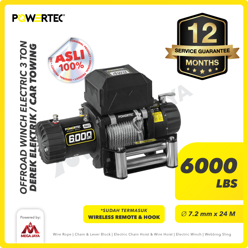 Offroad Winch Derek Elektrik 6000lbs x 24m 12V Car Towing POWERTEC