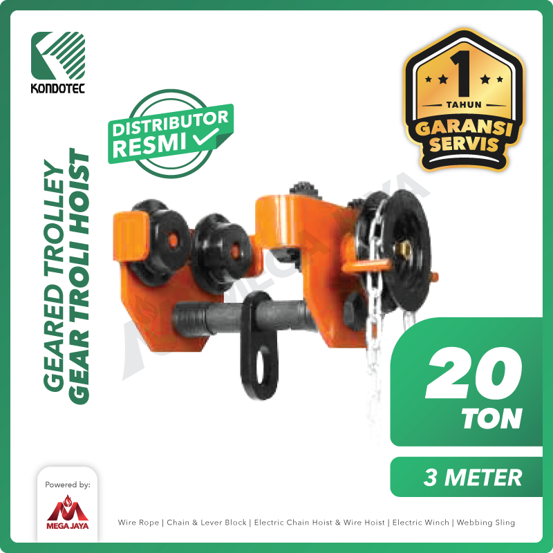 Geared Trolley / Gear Troli Hoist 20 Ton x 3 Meter KONDOTEC