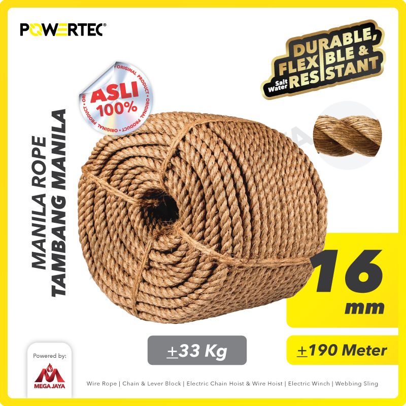 Tali Tambang Manila Rope 16mm x 190m x 33kg Tampar Dadung POWERTEC