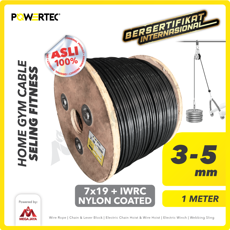 Seling Fitness / Home Gym Cable 7x19 IWRC 3-5mm POWERTEC  - 1 Meter