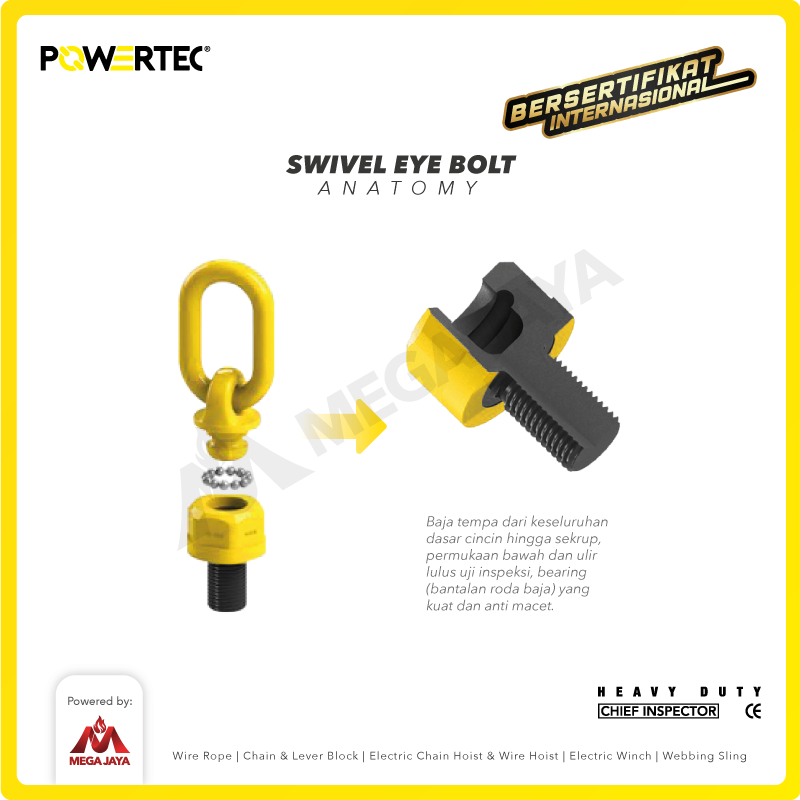 Swivel Eye Bolt / Mata Baut M42 - 10 Ton POWERTEC