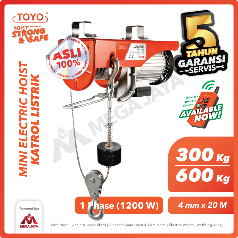 Mini Electric Hoist / Katrol Listrik 300/600 Kg x 20 Meter TOYO