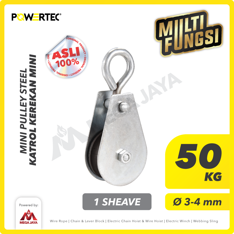 Mini Pulley Katrol Kerekan 50kg 12mm - 1 Sheave POWERTEC