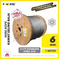 Wire Rope / Kawat Seling Baja 7x19 SS 316 6mm POWERTEC  - 1 Meter