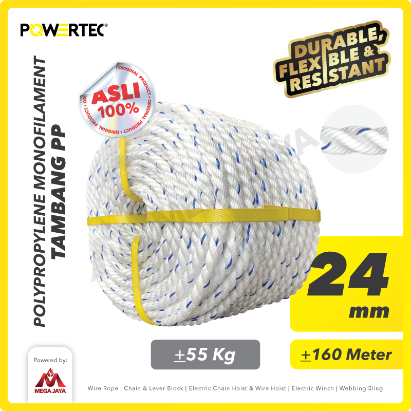 Tali Tambang PP 24mm x 200m Polypropylene PP Mono Rope POWERTEC