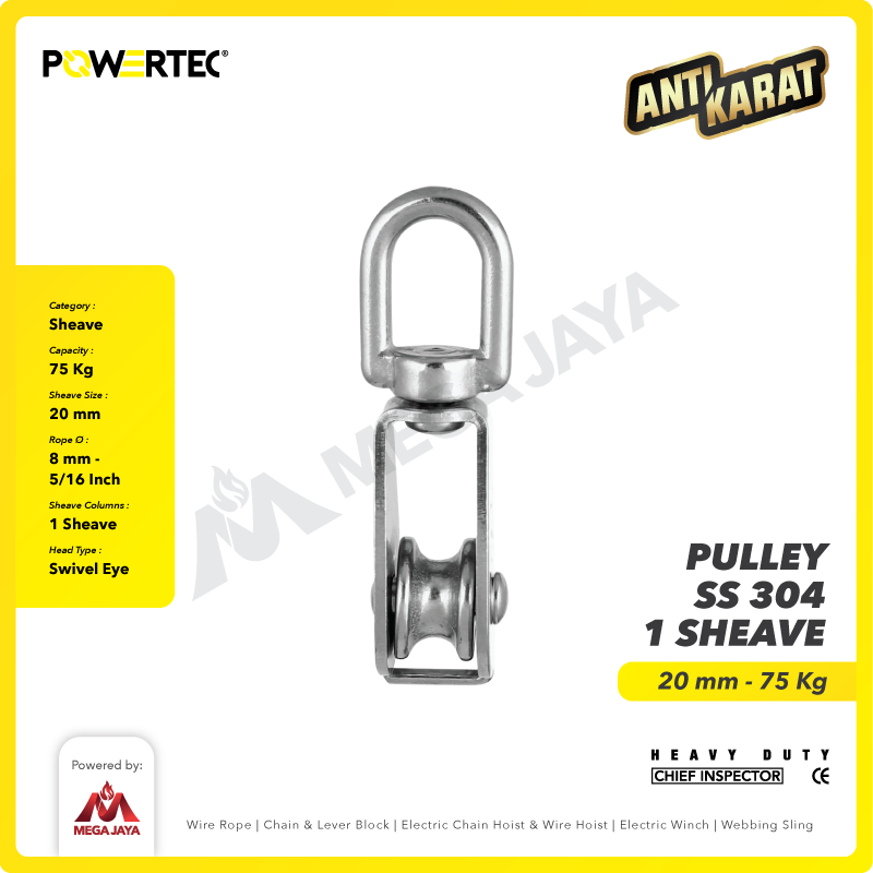 Small Pulley SS 304 Katrol Kerekan 20mm - 1 Sheave Stainless POWERTEC