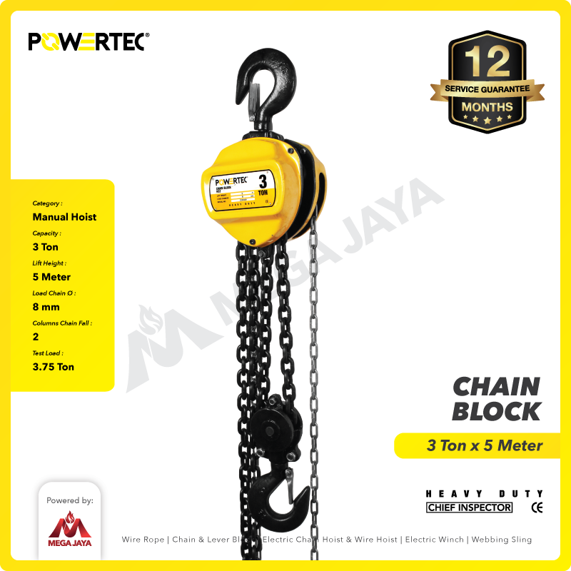 Chain Block / Takel 3 Ton x 5 Meter POWERTEC