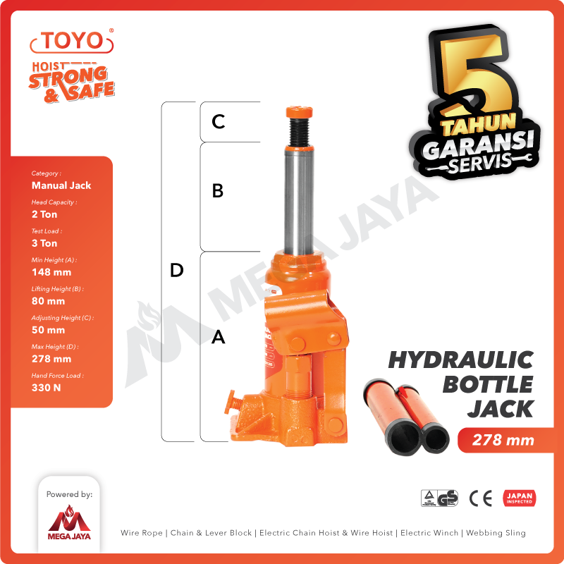 Hydraulic Bottle Jack / Dongkrak Botol 2 Ton TOYO