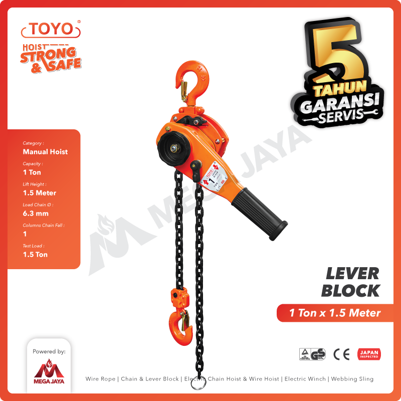 Lever Block / Lever Hoist 1 Ton x 1.5 Meter TOYO