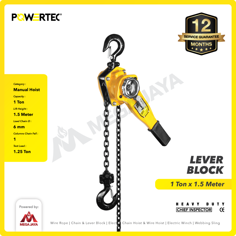 Lever Block / Lever Hoist 1 Ton x 1.5 Meter POWERTEC