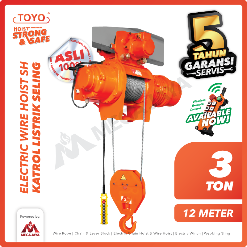 Electric Wire Rope Hoist 3 Ton  x 12 Meter SH Series TOYO